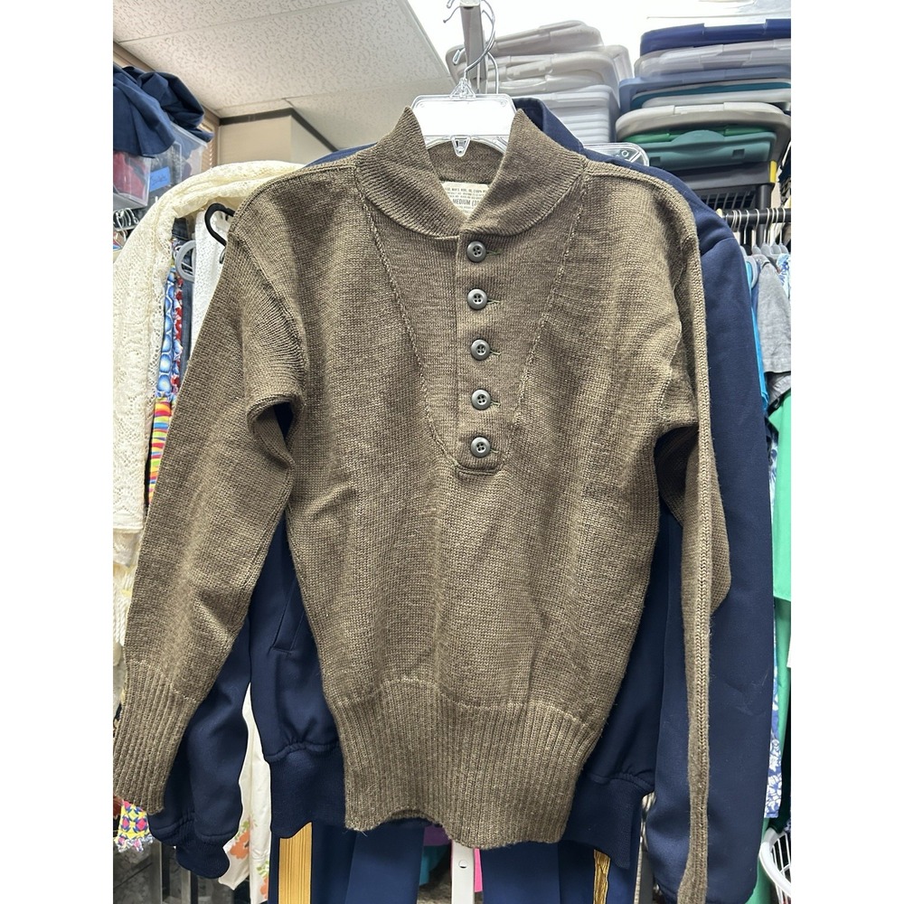 Vintage 77 Military Henley Sweater OD Green Wool Jack Young Associates Sz M